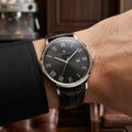 Franklord Prestige Onyx Leather Men's Watch – Black Sunburst Dial & Black Leather Strap