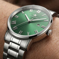 Franklord Prestige Emerald Steel Men's Watch – Green Sunburst Dial & Stainless Steel Bracelet