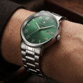 Franklord Prestige Emerald Steel Men's Watch – Green Sunburst Dial & Stainless Steel Bracelet