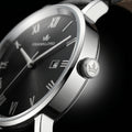 Franklord Prestige Onyx Leather Men's Watch – Black Sunburst Dial & Black Leather Strap