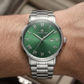Franklord Prestige Emerald Steel Men's Watch – Green Sunburst Dial & Stainless Steel Bracelet