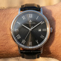 Franklord Prestige Onyx Leather Men's Watch – Black Sunburst Dial & Black Leather Strap