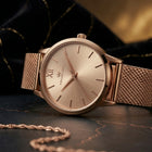 Franklord Classique Women's Ultra-Slim Watch – 32mm Rose Gold Stainless Steel Mesh