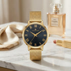Franklord Classique Women's Ultra-Slim Watch – 32mm Gold Stainless Steel with Black Roman Dial