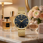Franklord Classique Women's Ultra-Slim Watch – 32mm Gold Stainless Steel with Black Roman Dial