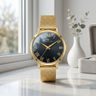 Franklord Classique Women's Ultra-Slim Watch – 32mm Gold Stainless Steel with Black Roman Dial
