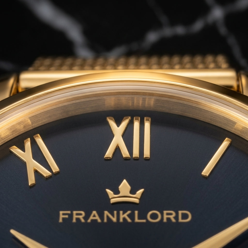 Franklord Classique Women's Ultra-Slim Watch – 32mm Gold Stainless Steel with Black Roman Dial