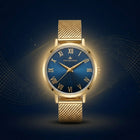Franklord Classique Women's Ultra-Slim Watch – 32mm Gold Stainless Steel with Blue Roman Dial