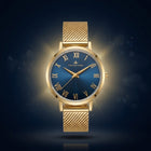 Franklord Classique Women's Ultra-Slim Watch – 32mm Gold Stainless Steel with Blue Roman Dial