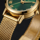 Franklord Classique Women's Ultra-Slim Watch – 32mm Gold Stainless Steel with Green Roman Dial