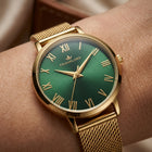 Franklord Classique Women's Ultra-Slim Watch – 32mm Gold Stainless Steel with Green Roman Dial