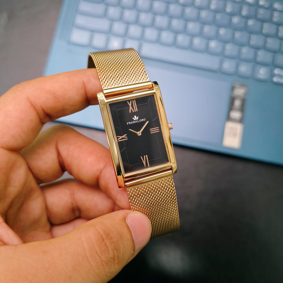 Franklord The Indian Tank – Rose Luxe | Slim Rose Gold Rectangular Watch for Men