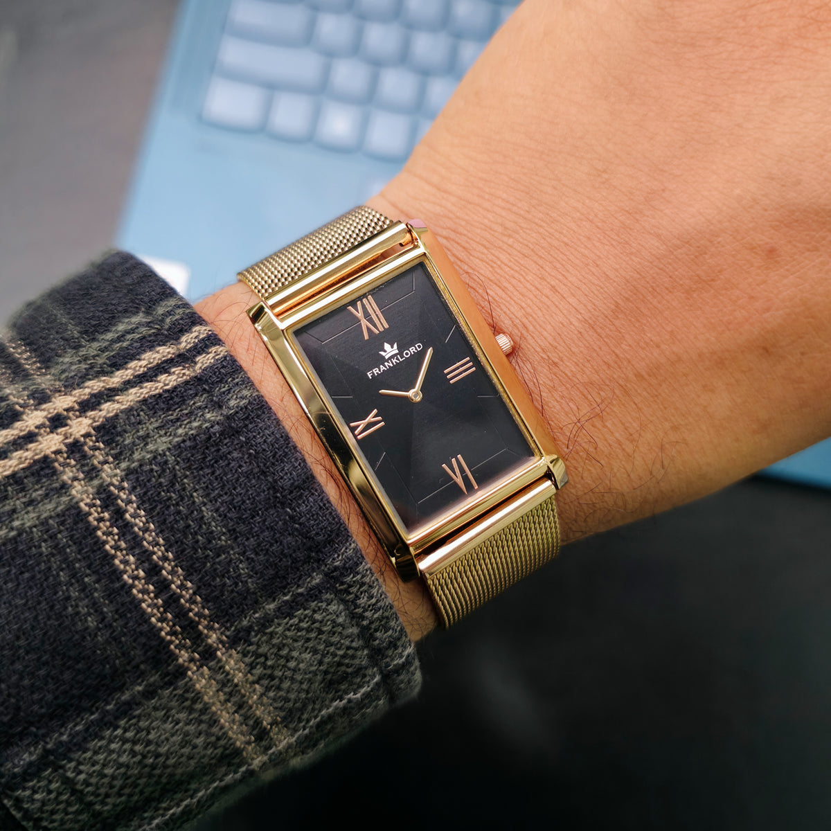 Franklord The Indian Tank – Rose Luxe | Slim Rose Gold Rectangular Watch for Men