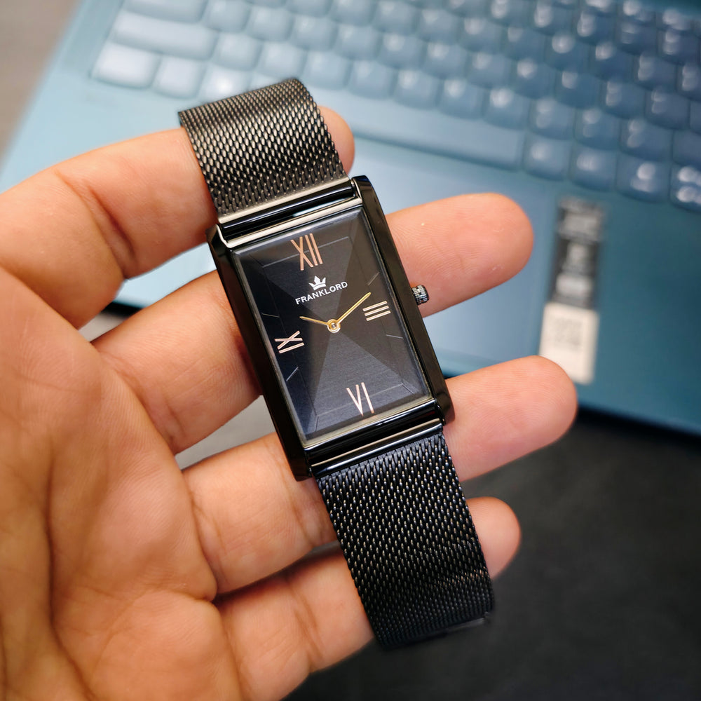 Franklord The Indian Tank – Noir Luxe Slim Black Rectangular Watch for Men