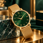 Franklord Classique Emerald - Milanese Bracelet | Slim Green Dial Gold Watch for Men