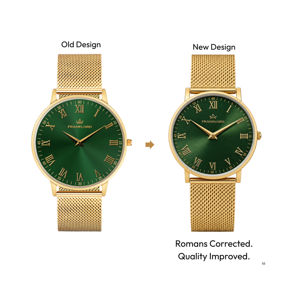 Franklord Classique Emerald - Milanese Bracelet | Slim Green Dial Gold Watch for Men