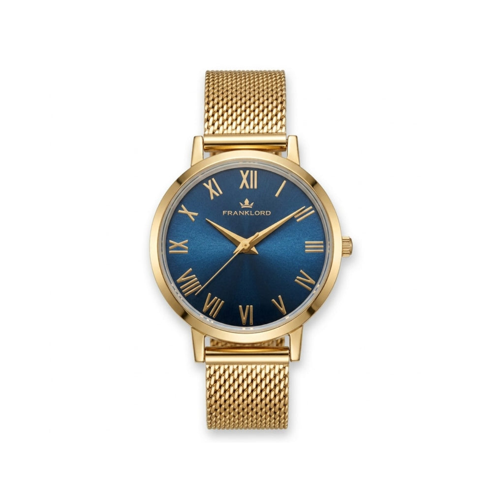 Franklord Classique Women's Ultra-Slim Watch – 32mm Gold Stainless Steel with Blue Roman Dial
