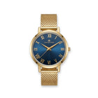 Franklord Classique Women's Ultra-Slim Watch – 32mm Gold Stainless Steel with Blue Roman Dial