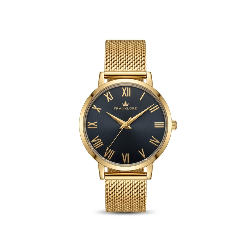 Franklord Classique Women's Ultra-Slim Watch – 32mm Gold Stainless Steel with Black Roman Dial