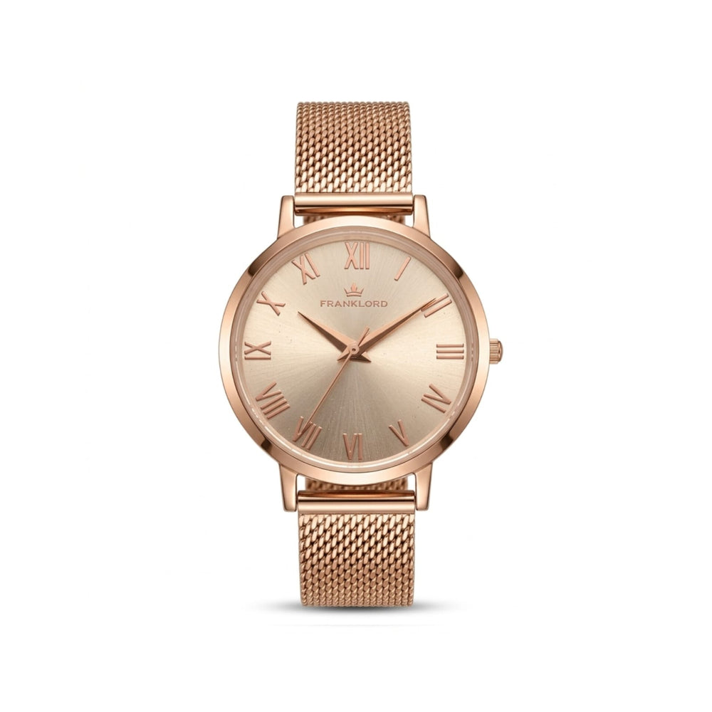 Franklord Classique Women's Ultra-Slim Watch – 32mm Rose Gold Stainless Steel Mesh