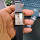 Close-up of Franklord Ash Luxe watch showcasing textured grey strap and polished gunmetal case