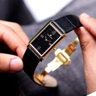 Luxurious black dial of Franklord Royal Black Heritage with gold accents and vintage Roman markers
