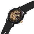 Angled shot of Franklord Mechanis Eclipse Sport automatic watch with silicone strap and open heart dial