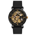 Franklord Mechanis Eclipse Sport automatic skeleton watch front view with black dial and gold mechanics