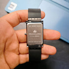 Close-up of Franklord Noir Luxe stainless steel back case engraving