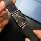 Franklord Noir Luxe black mesh strap watch worn on wrist for a luxury look