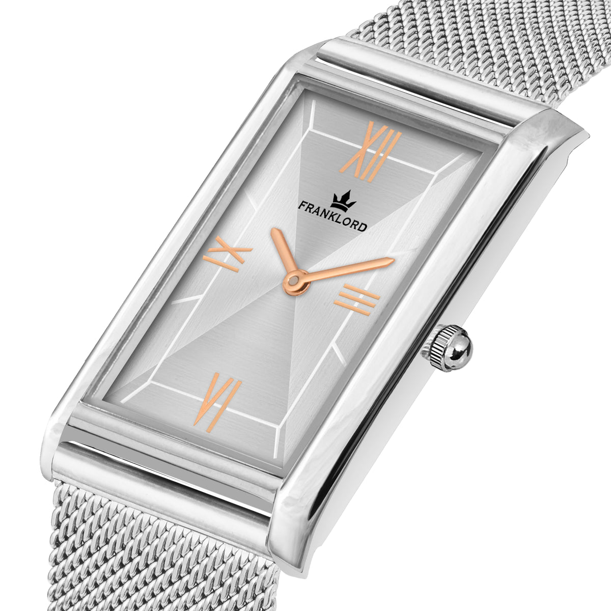 Franklord The Indian Tank – Platinum Luxe | Rectangular Silver Dial Slim Watch for Men