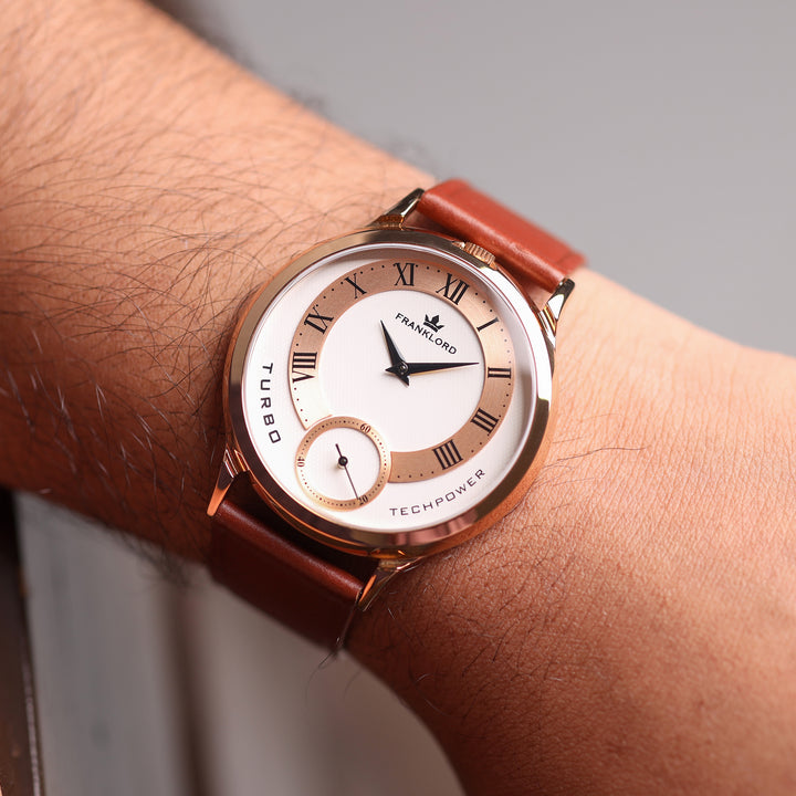 Franklord Split Turbo Ivory Rose luxury men's watch worn on wrist – showcasing elegance in motion.