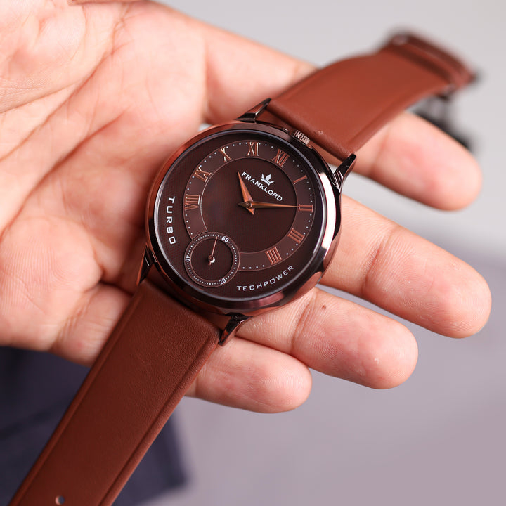 Franklord Split Turbo – Rustic Bronze Watch Full View with Leather Strap
