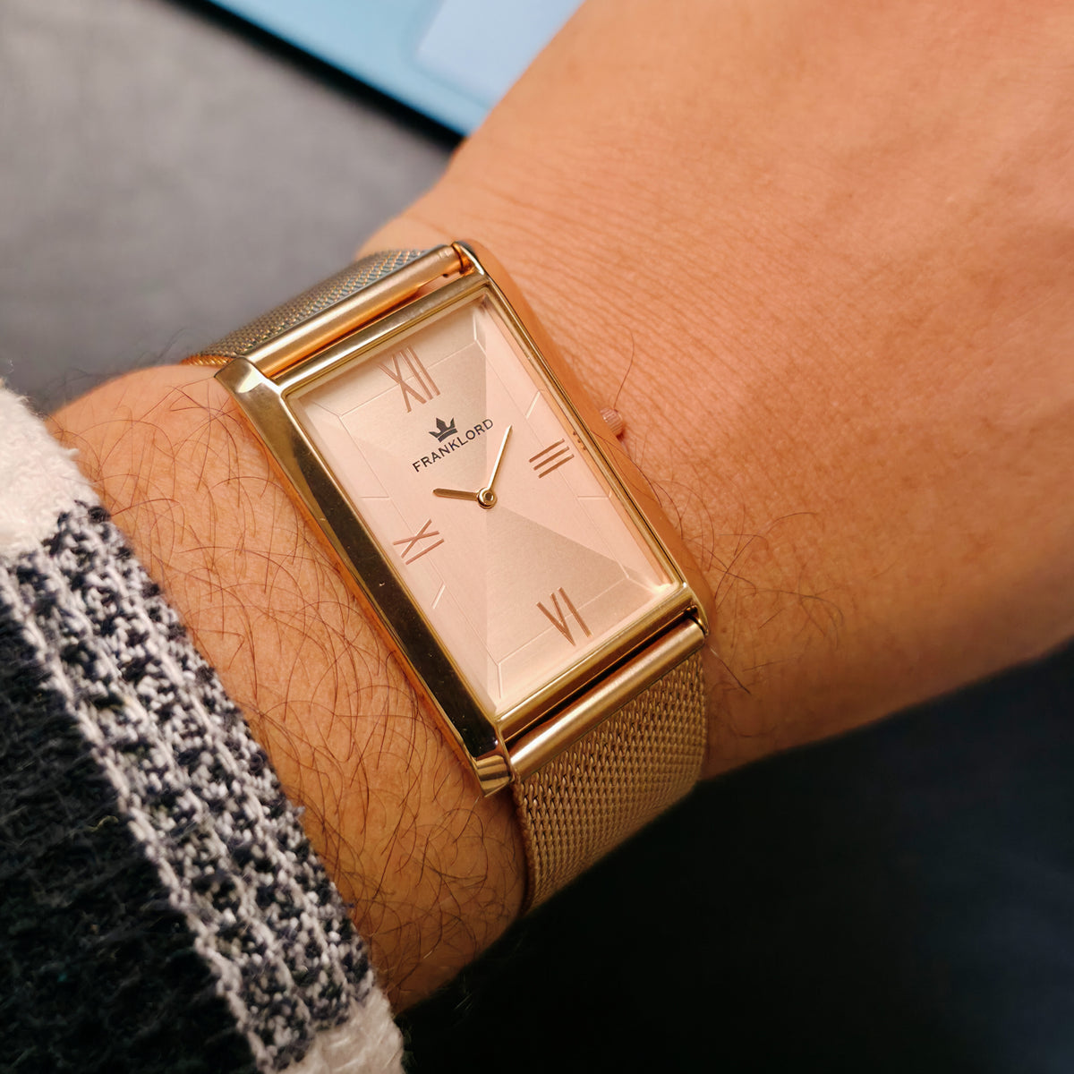Franklord The Indian Tank – Champagne Luxe | Rose Gold Rectangular Slim Watch for Men