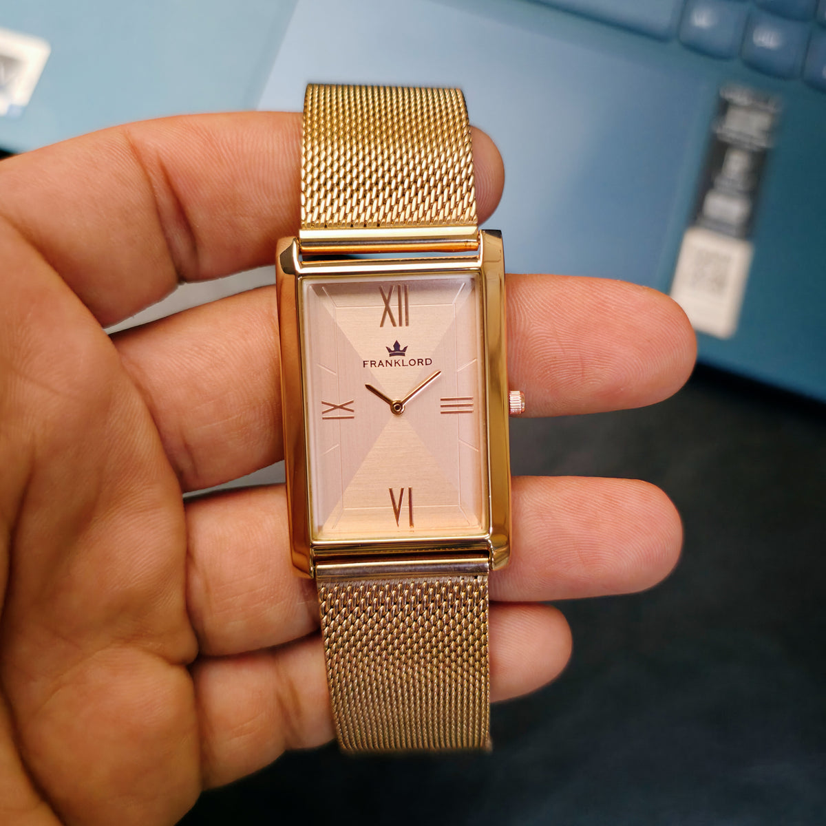 Franklord The Indian Tank – Champagne Luxe | Rose Gold Rectangular Slim Watch for Men